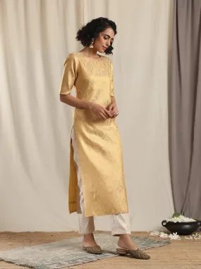 Gold Brocade Slit Kurta