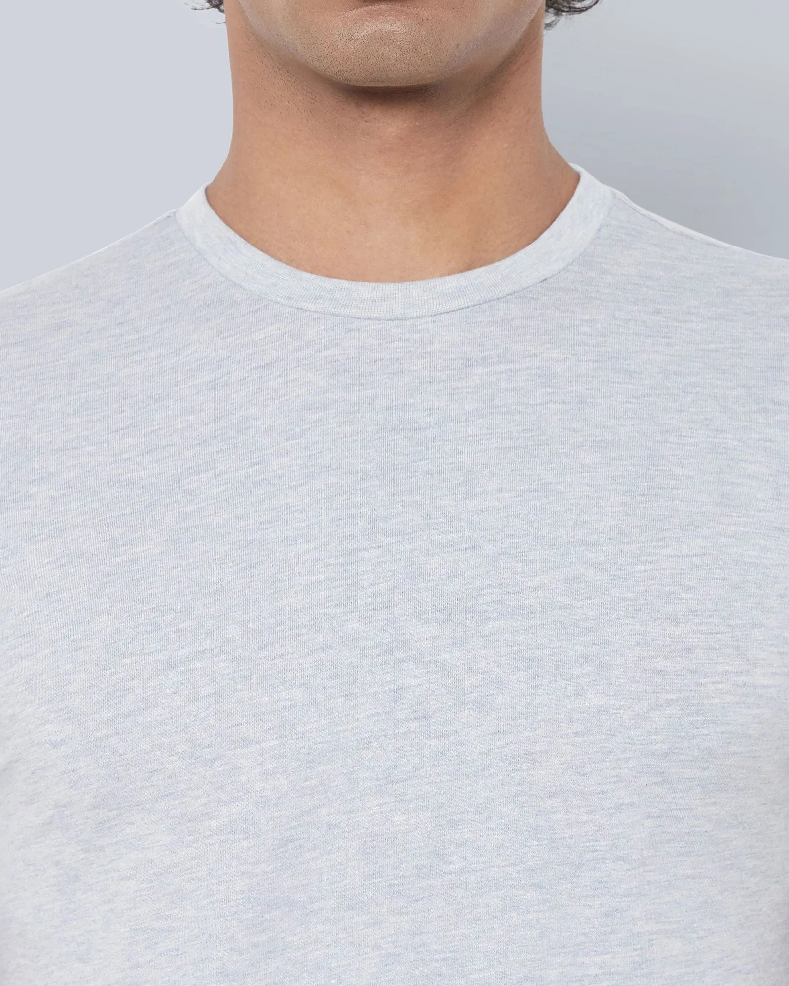 Half Sleeves Crew Neck: Alice Blue Melange