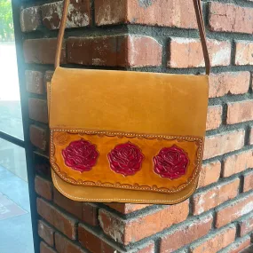 Handmade Leather Buckskin Rose Purse