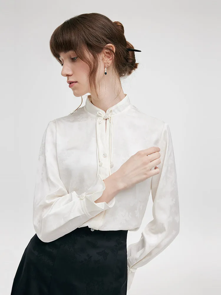 Jacquard Mandarin Collared Women Shirt