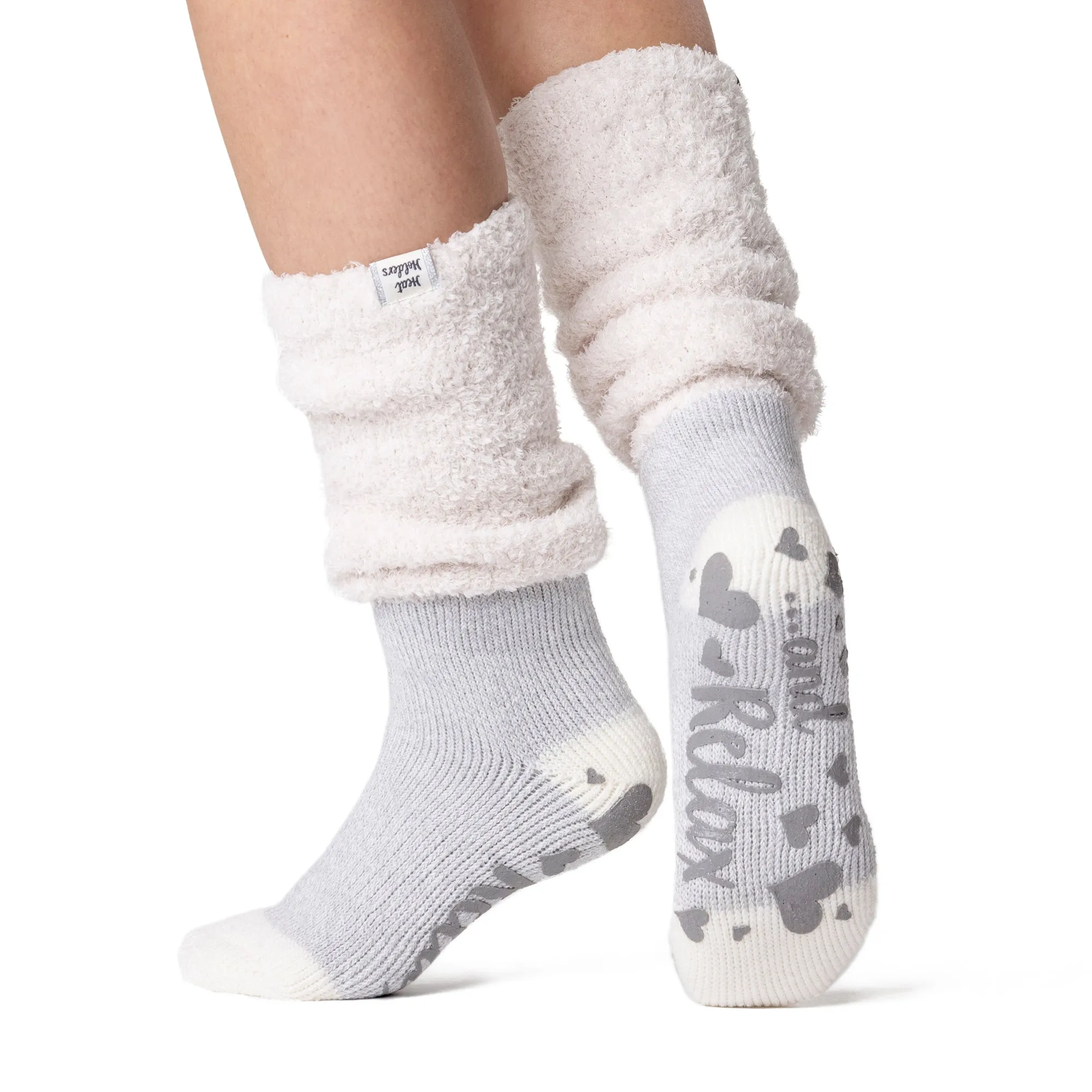 Ladies Original Lounge Socks with Comfy Slouch Top - Hydra Cream & Silver