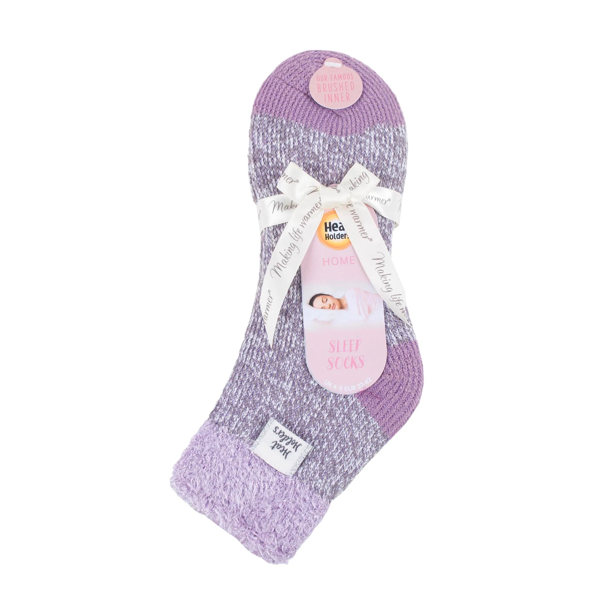 Ladies Original Sleep Socks with Feather Top - Lilac & Grey