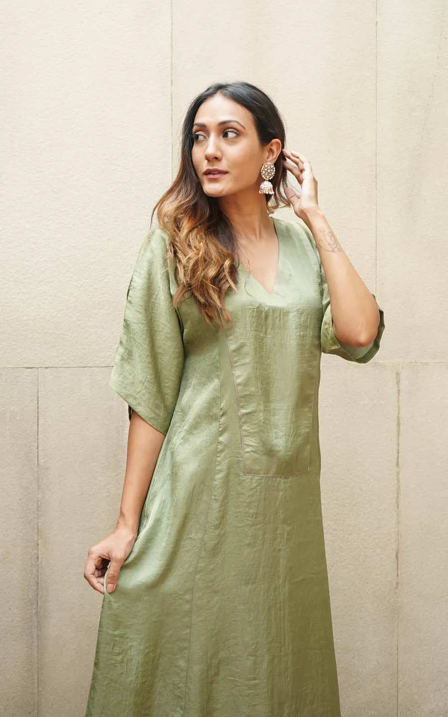 Light Green Silk Blend Kurta Pant Set