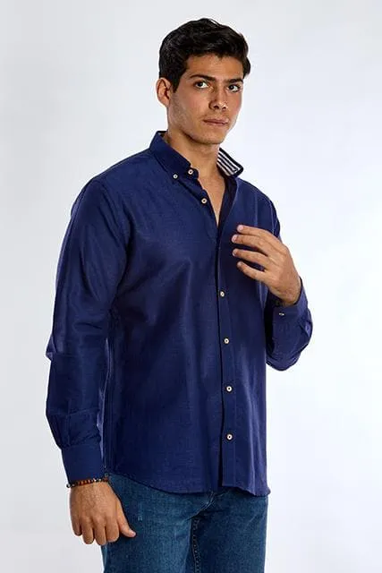 Long Sleeve Plain Shirt - NAVY