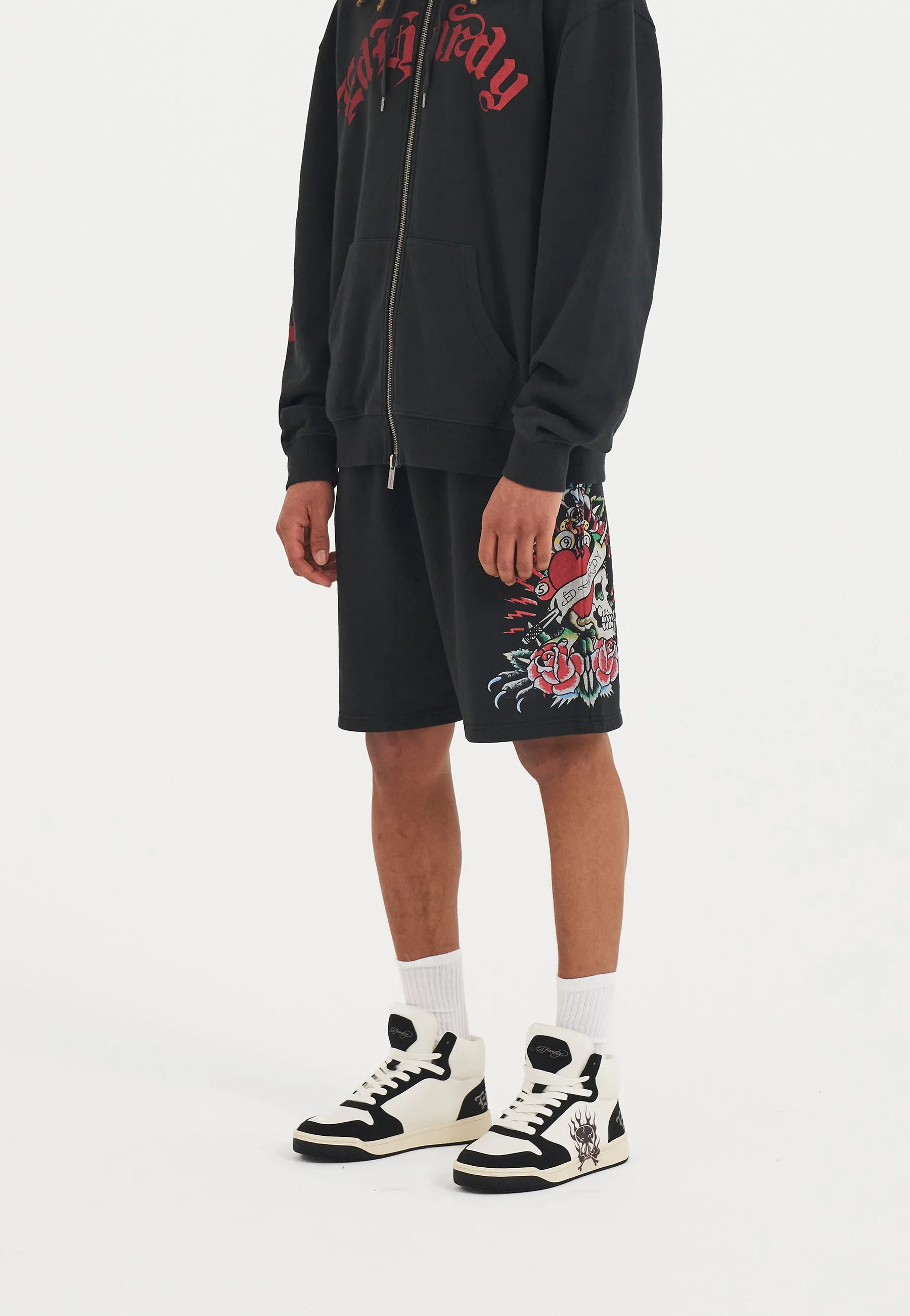 Mens Panther & Roses Sweat Shorts - Black