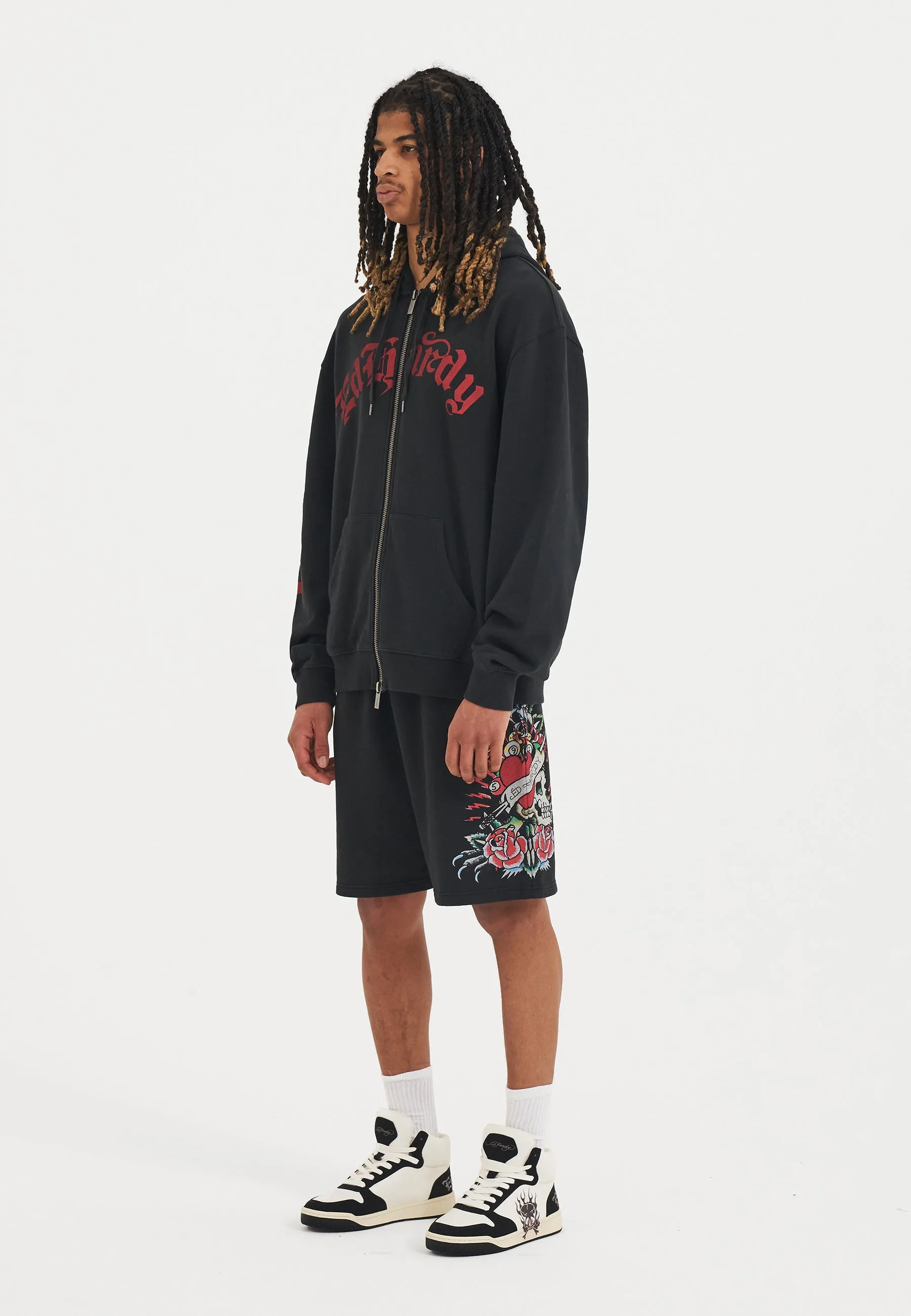 Mens Panther & Roses Sweat Shorts - Black