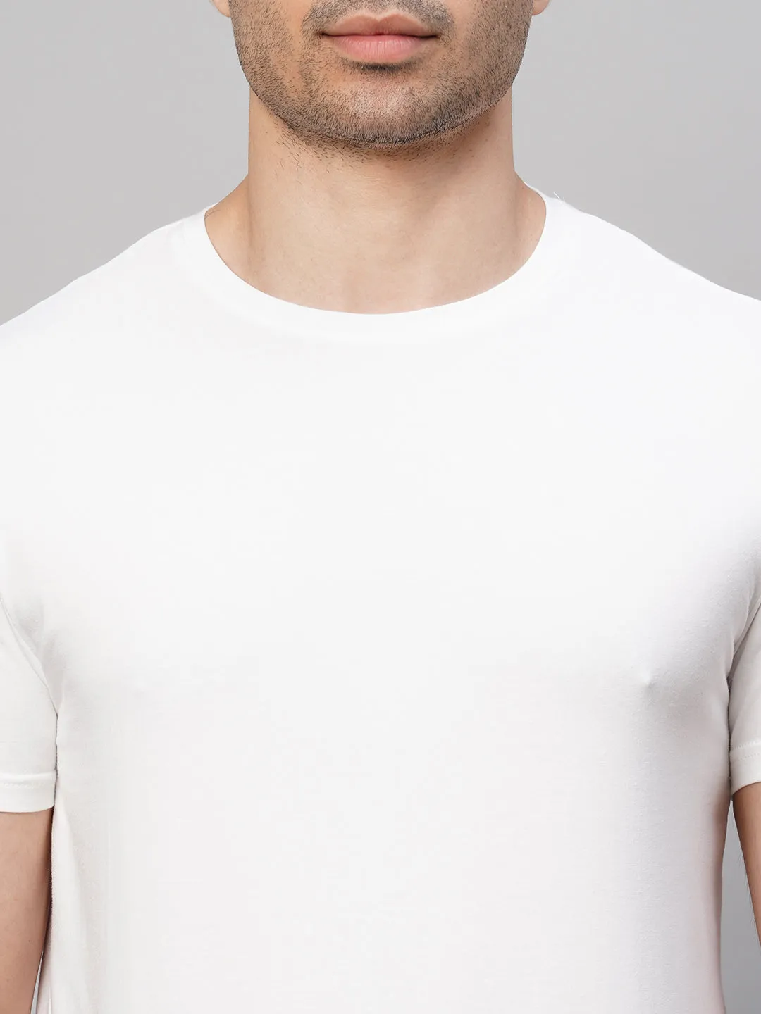 Men's White Cotton Bamboo Elastane Regular Fit Tshirt