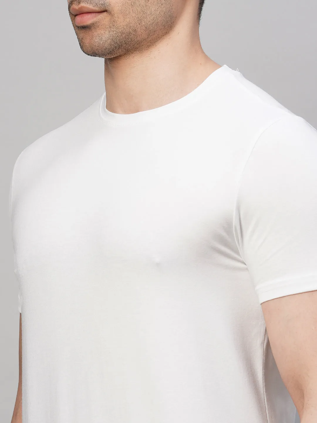 Men's White Cotton Bamboo Elastane Regular Fit Tshirt