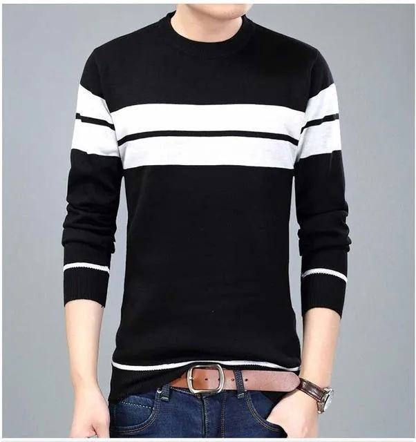 Mwxsd brand Men casual striped cotton pullover sweater high quality mens slim fit jumpers male cotton Christmas sweater