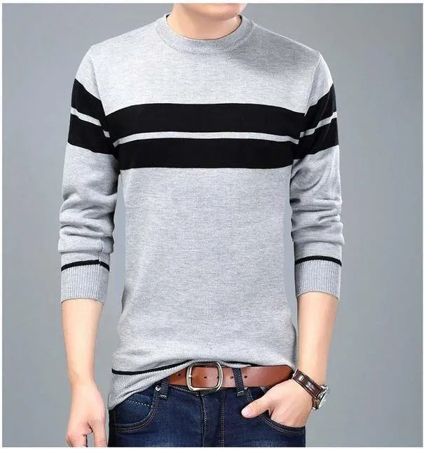 Mwxsd brand Men casual striped cotton pullover sweater high quality mens slim fit jumpers male cotton Christmas sweater