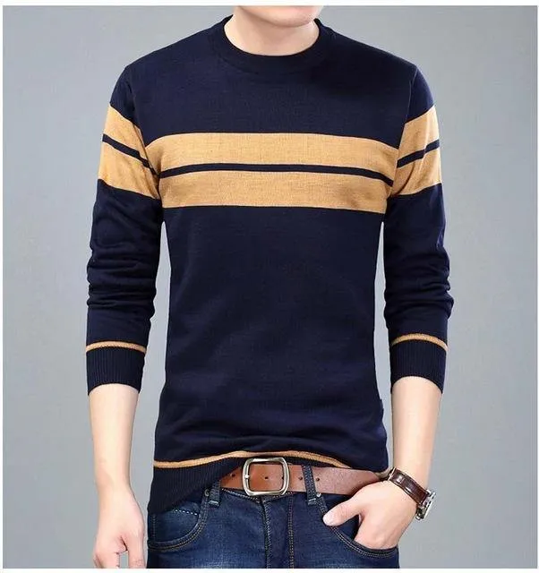 Mwxsd brand Men casual striped cotton pullover sweater high quality mens slim fit jumpers male cotton Christmas sweater