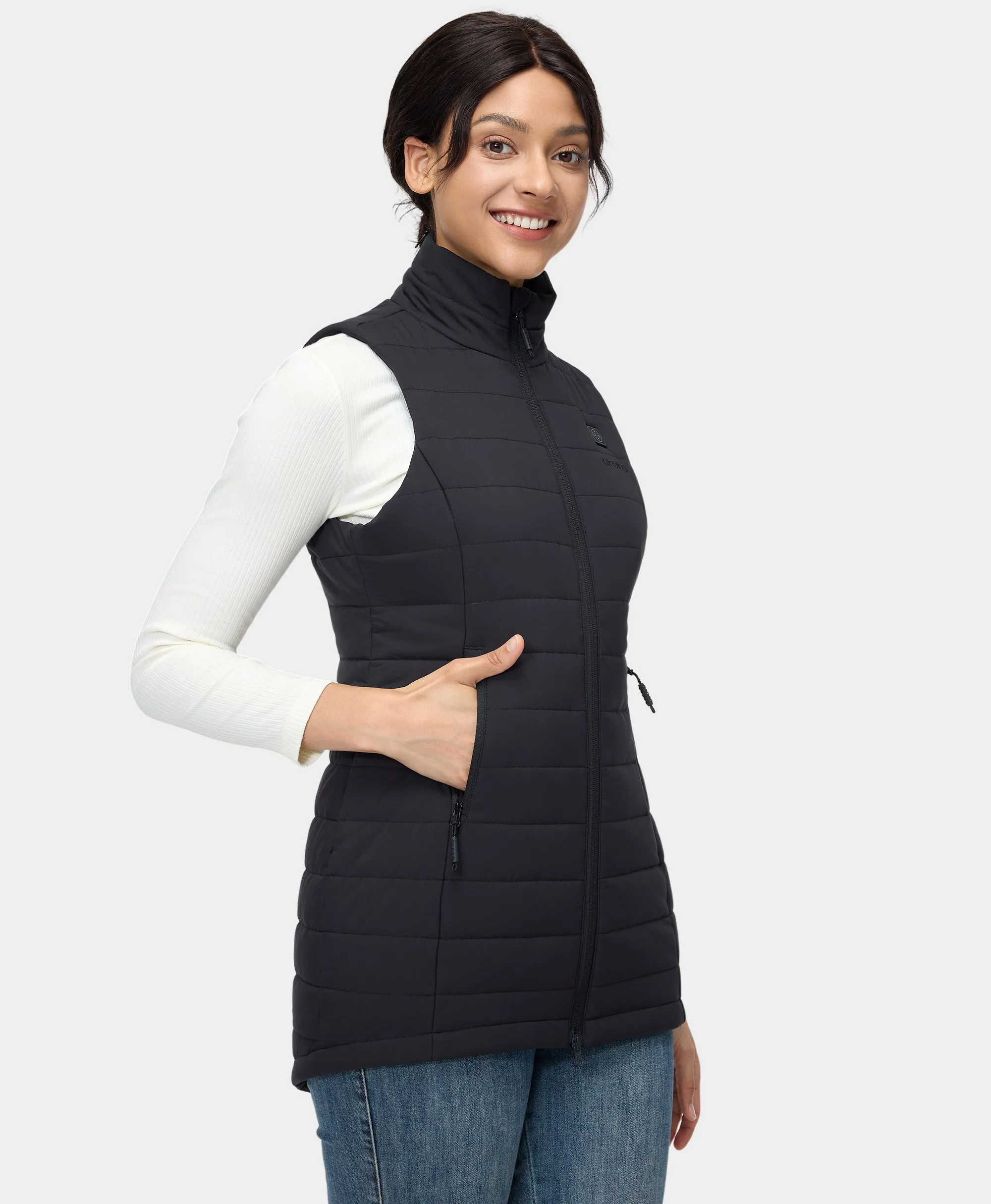 (Open-Box) "Tribeca" Women's Heated Long Puffer Vest (Battery Set Not Included)