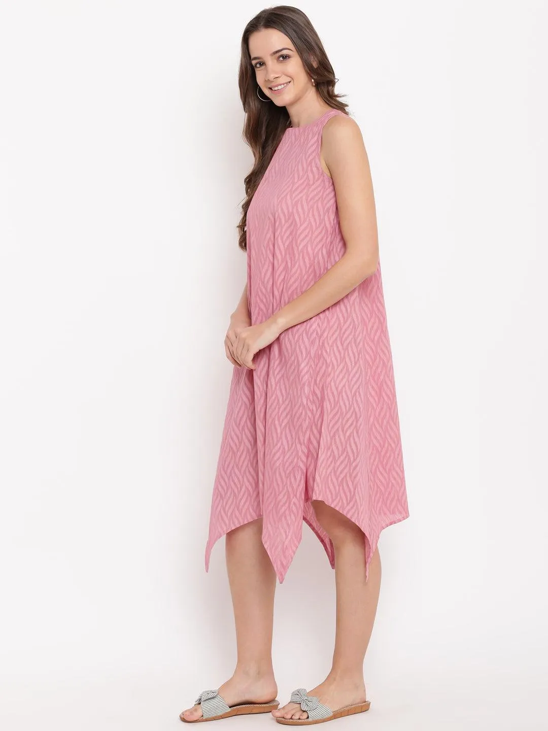 Pink Dobby Asymmetric Dress