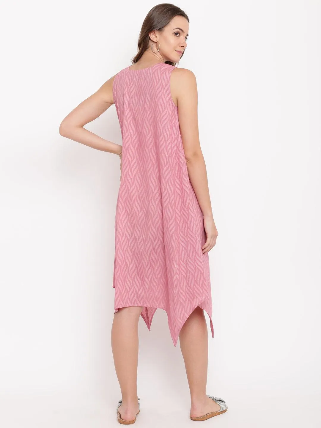 Pink Dobby Asymmetric Dress