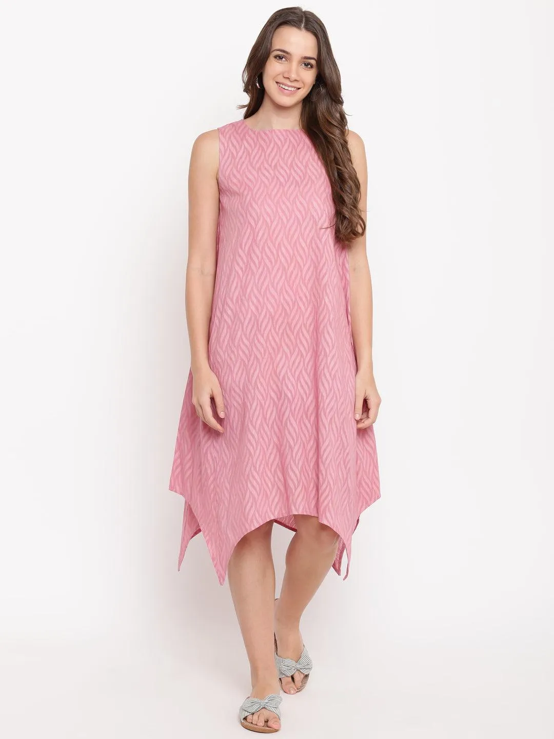 Pink Dobby Asymmetric Dress