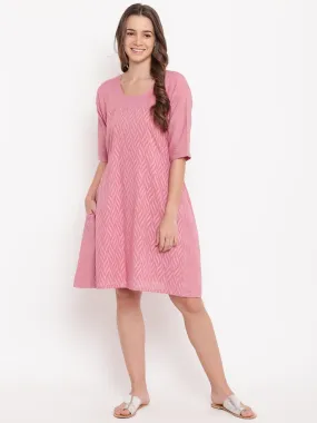 Pink Dobby Tie-up Dress