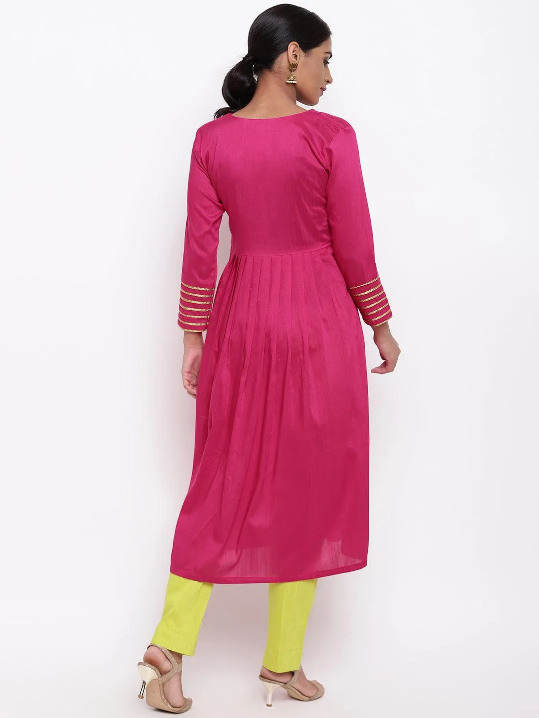 Pink Embellished Sleeve Kurta-Pant