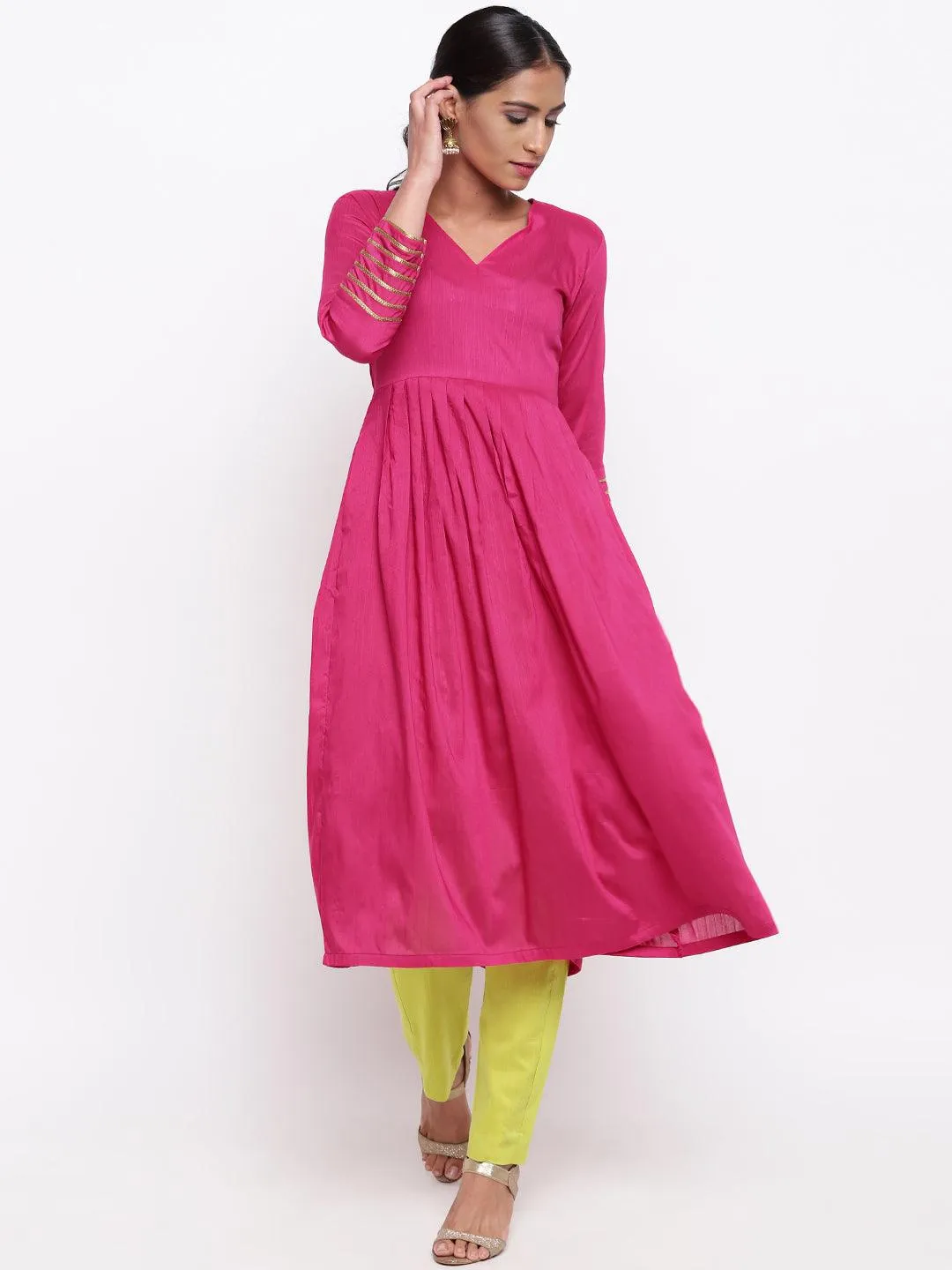 Pink Embellished Sleeve Kurta-Pant