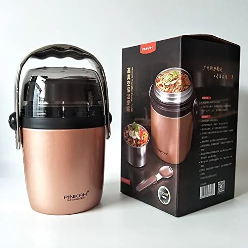 (PINKAH) Lunch Box with foldable spoon | stainless steel (950ml) - metallic copper