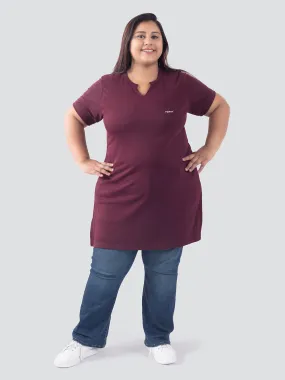 Plus Size Half Sleeves Long Top For Women - Wine