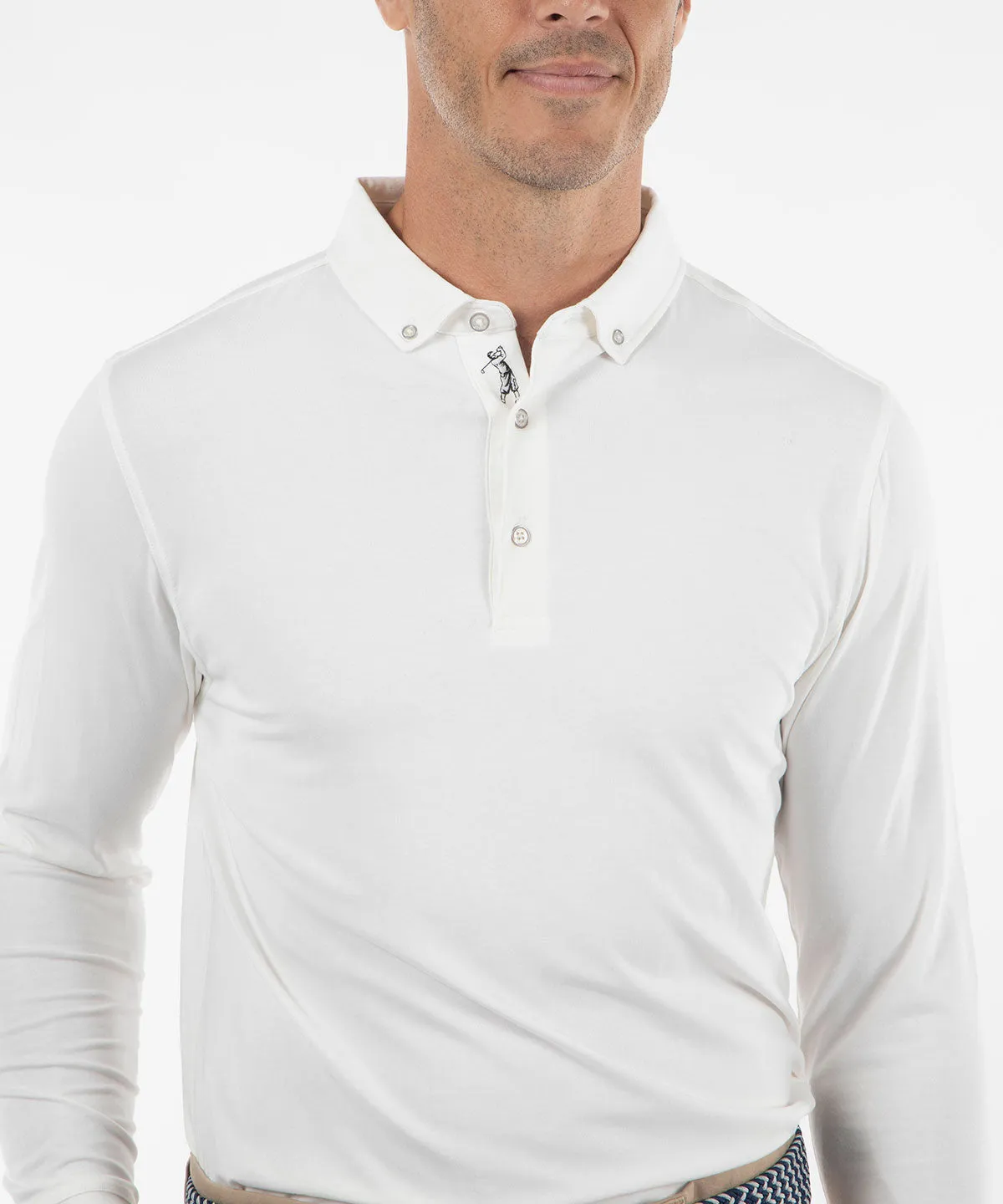 Signature Liquid Cotton Button-Down Collar Long-Sleeve Polo