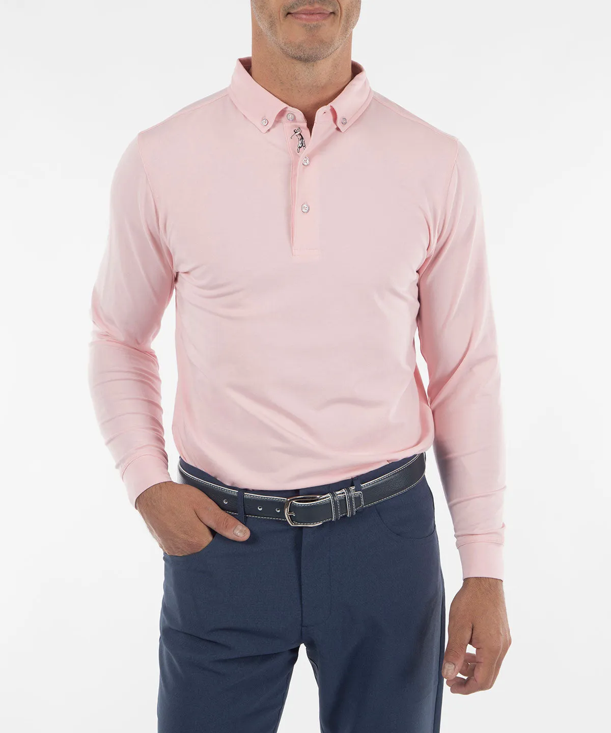 Signature Liquid Cotton Button-Down Collar Long-Sleeve Polo