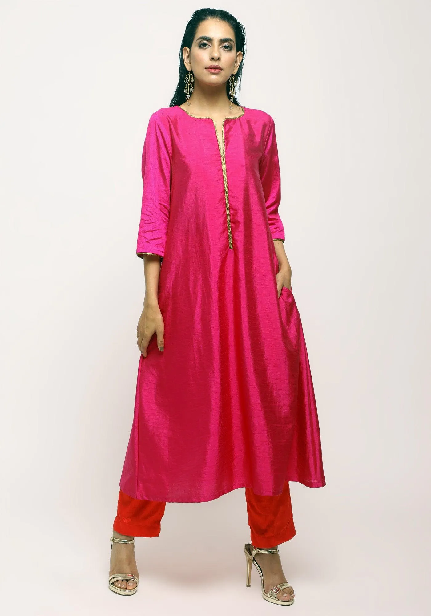 Silk Blend Laced Kurta Set