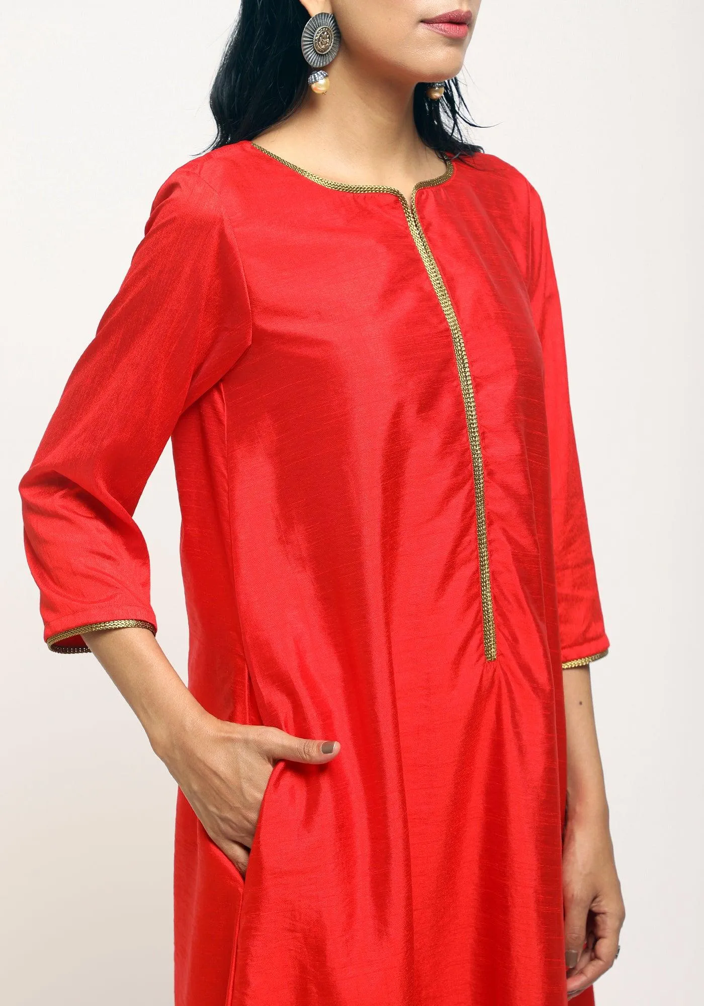 Silk Blend Laced Kurta Set