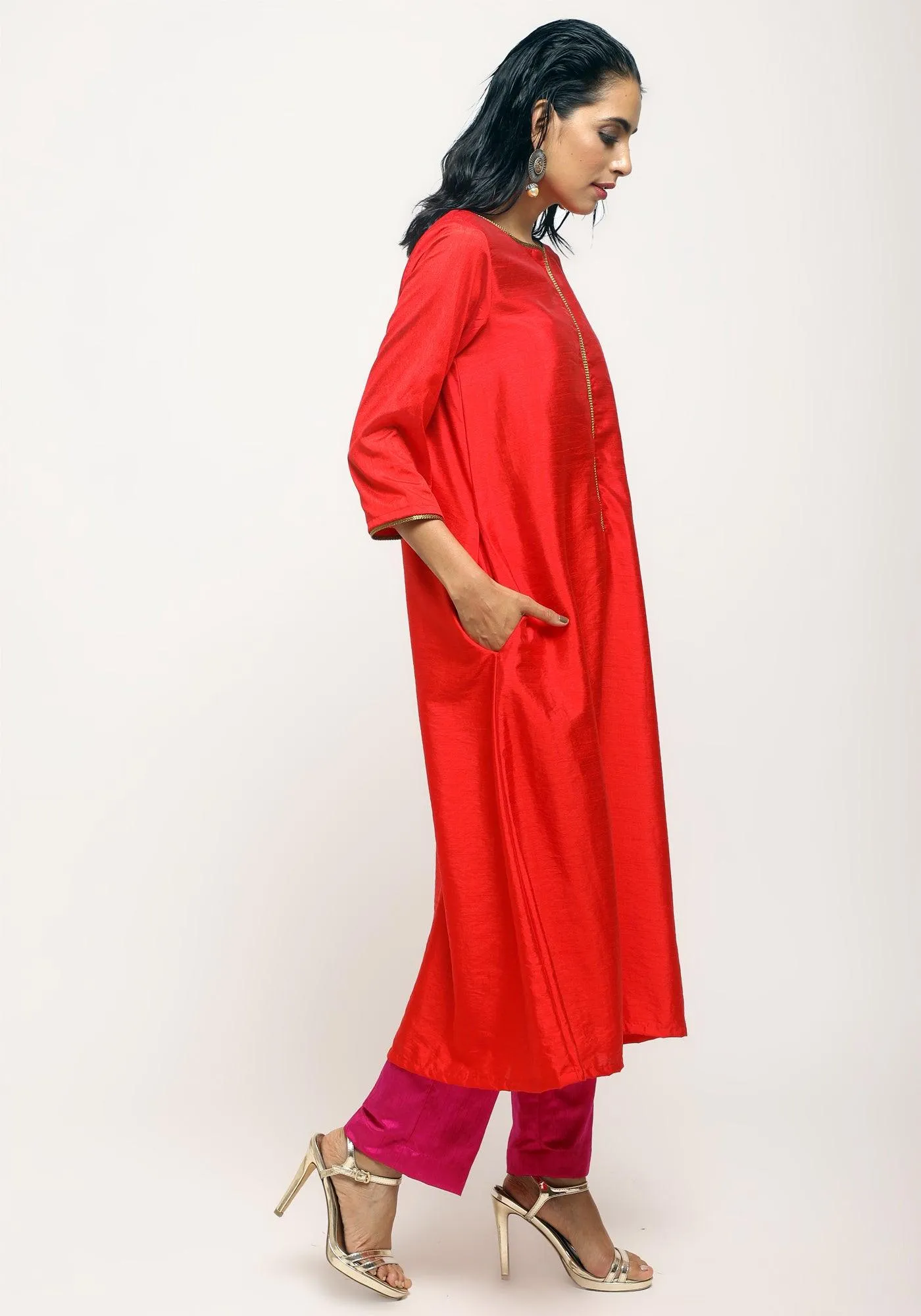 Silk Blend Laced Kurta Set