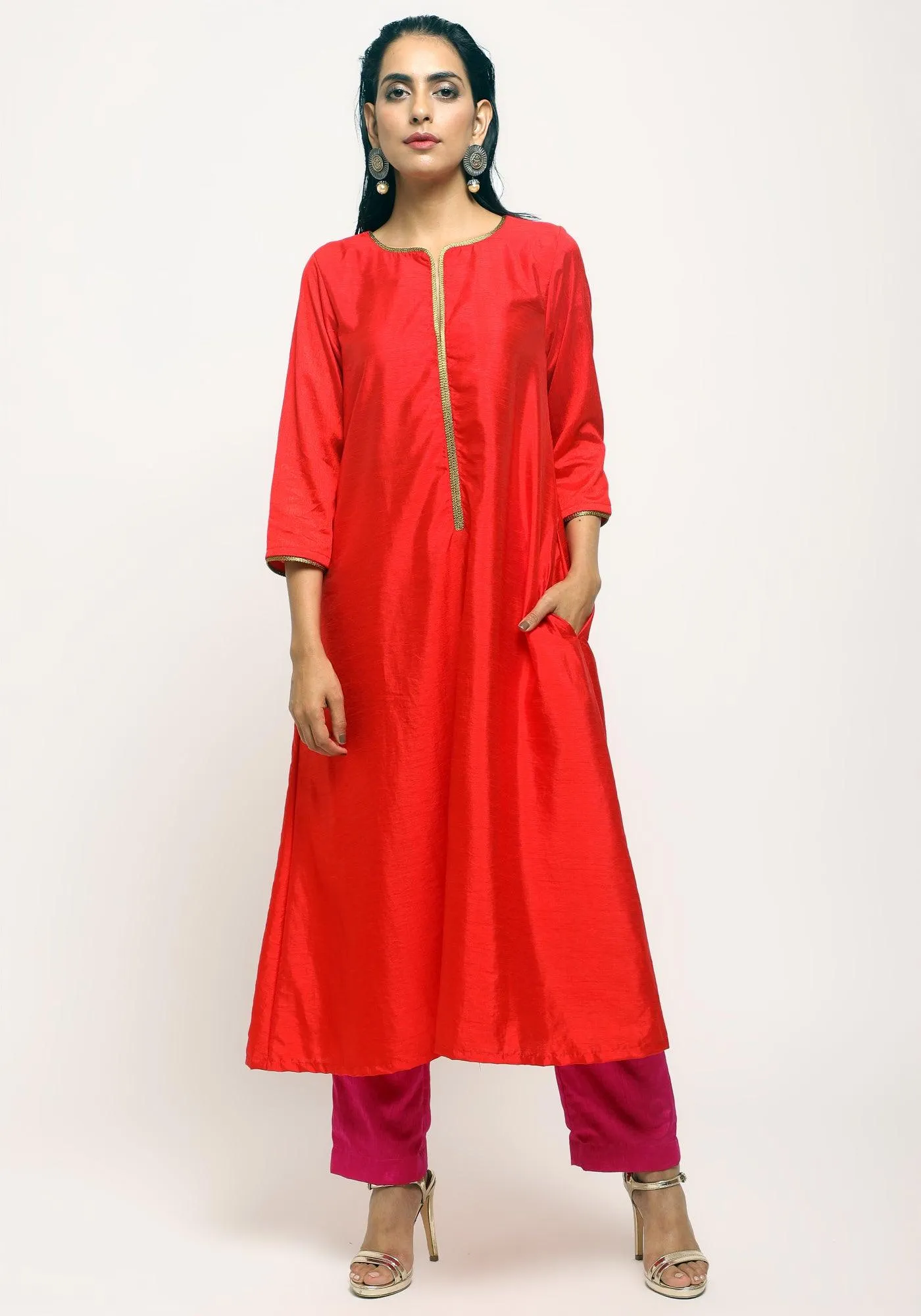 Silk Blend Laced Kurta Set