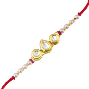 Sukkhi Astonish Gold Plated Kundan Rakhi for Brother with Roli chawal and Greeting Card