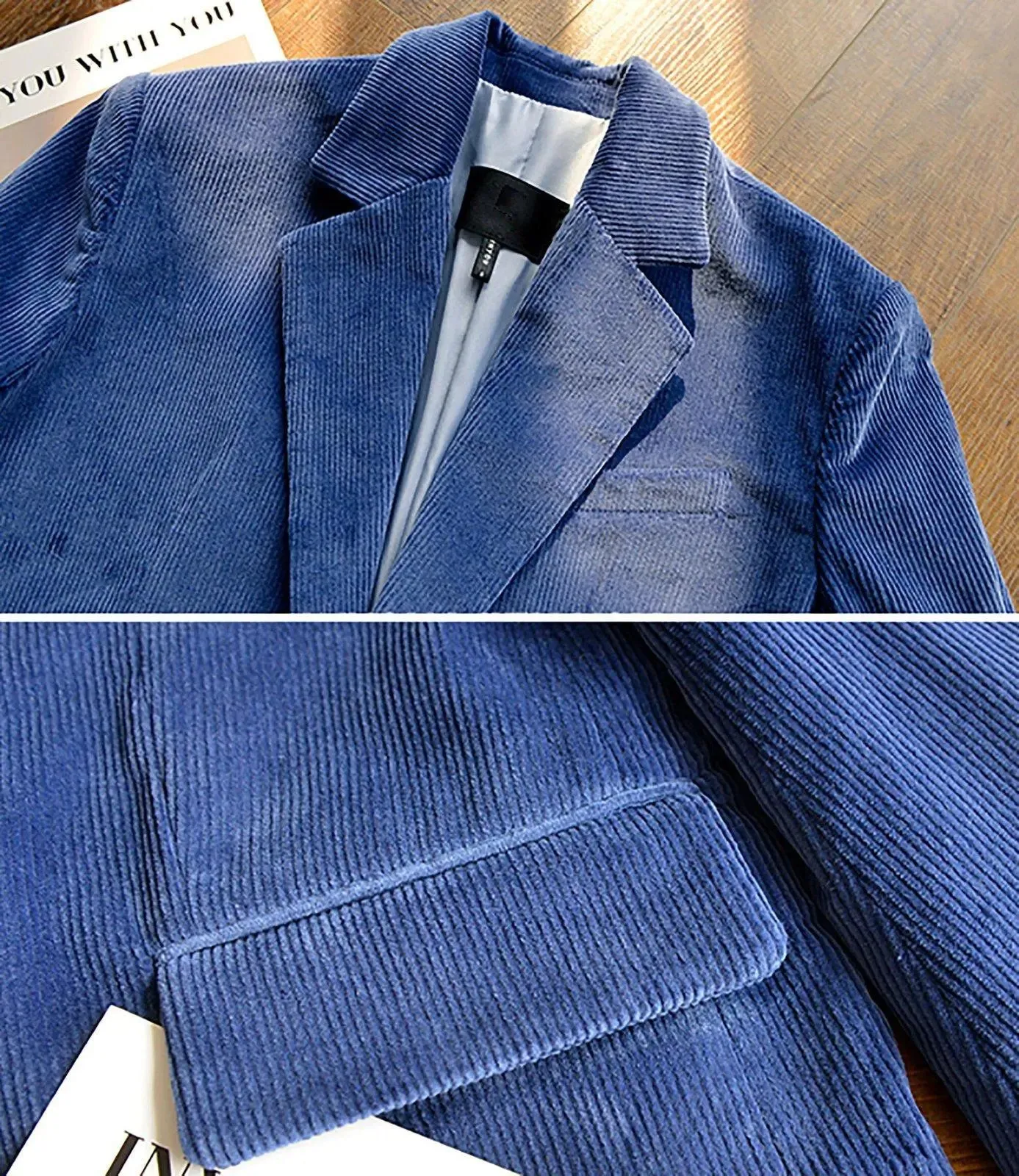 Women Corduroy Blazer Vest Set,Blue Blazer Vest,Oversize Suit,Blue Suit Women,Cotton Blazer Coat,Suit Vest,Corduroy Suit Vest,Autumn Suit