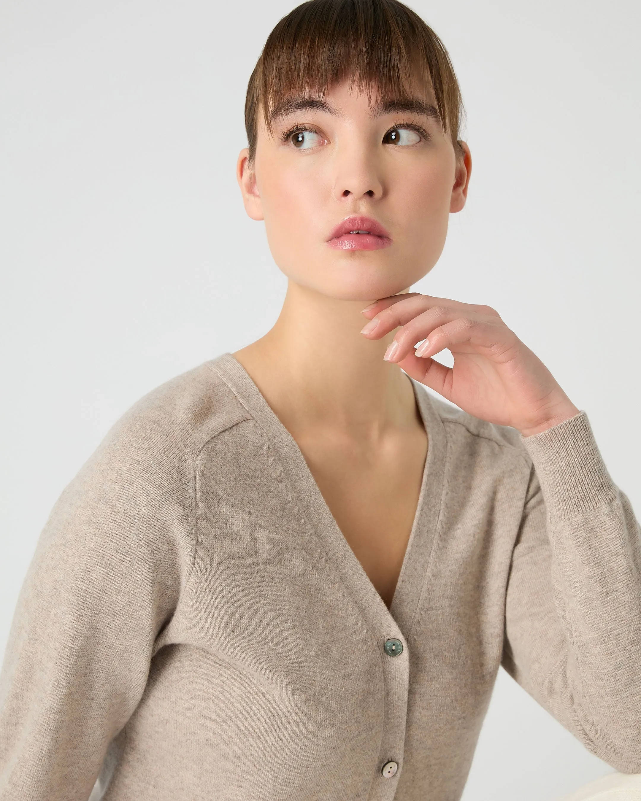 Women's Lara V Neck Cashmere Cardigan Oatmeal Brown